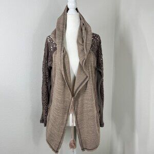 Miss Me Y2K Cardigan Hooded Open Front Sz S Crochet Brown Tan